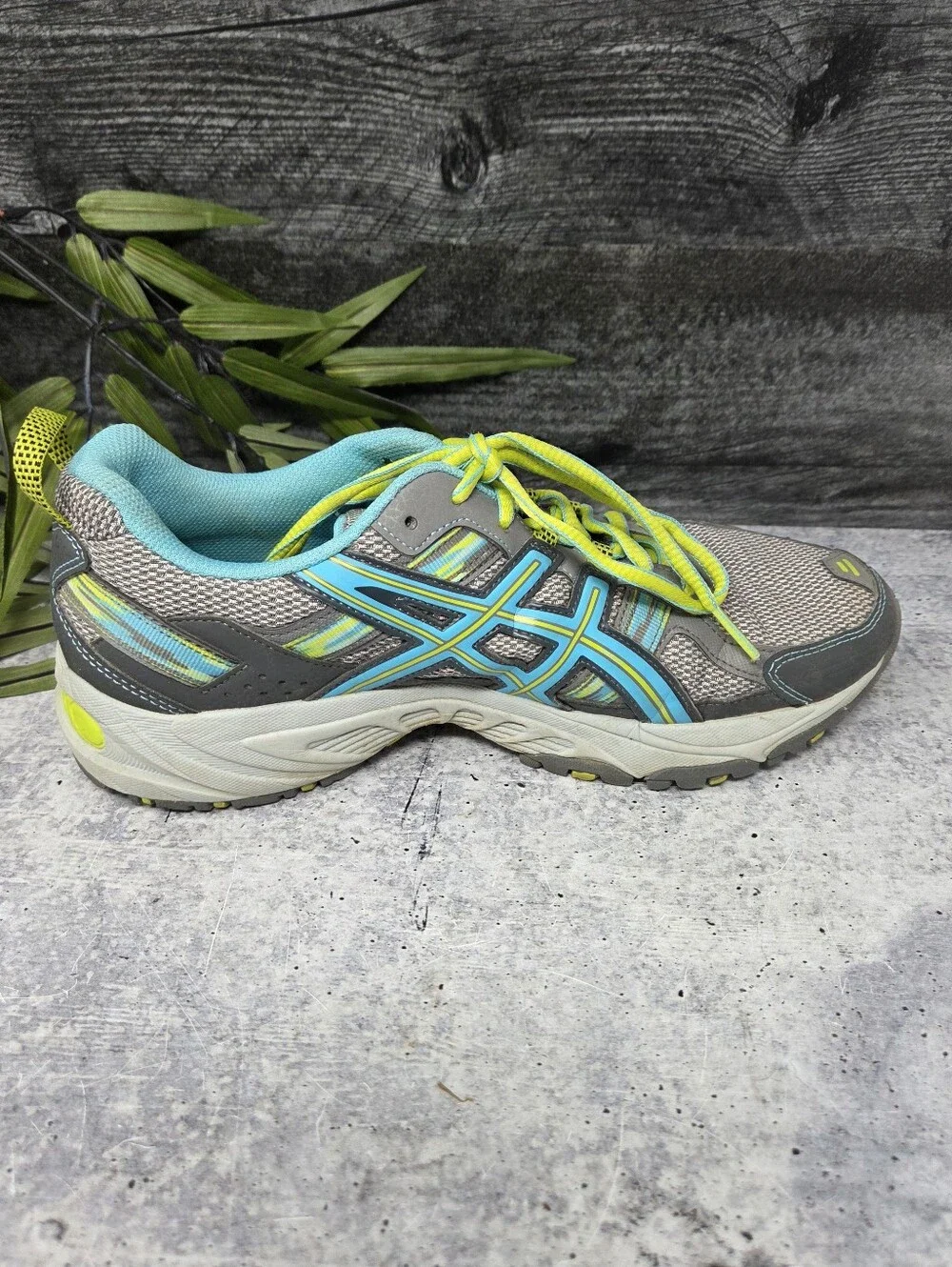Asics Gel Venture 5 Gray Teal Yellow Sneakers Athletic Running Shoes Size 9.5